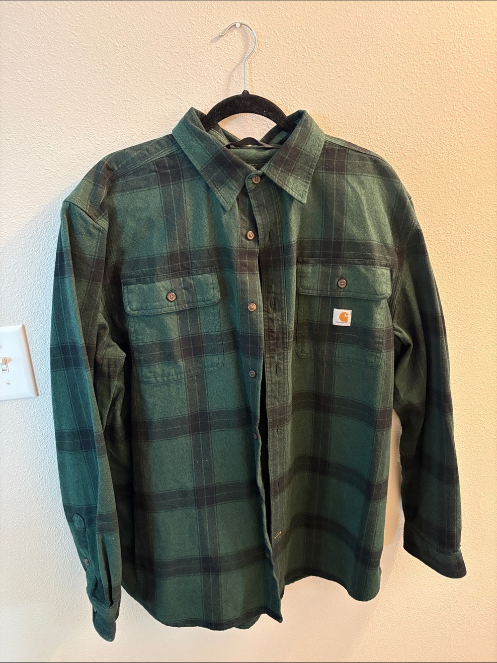 Carhartt Dark Green Plaid Button-Front Work Shirt